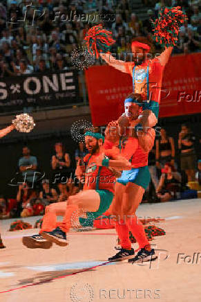 Male cheerleaders at the Roller Derby World Cup 2025