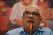 Cristosal's Director of Strategic Litigation Abraham Abrego addresses the media, in Guatemala City
