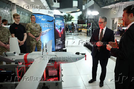 Britain's Prime Minister Keir Starmer visits a defence contractor in Bedfordshire