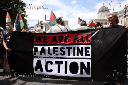 Demonstrators rally for Palestine Action amid UK ban threat