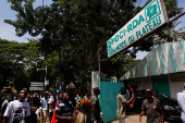 Partisans of PDCI (Democratic Party of Cote d'Ivoire) protest at their headquarters in Abidjan