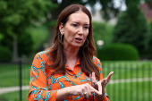 Agriculture secretary Brooke Rollins speaks to the media outside the White House in Washington