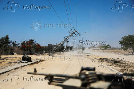 A view of a street in the Gaza Strip as it is seen from an Israeli military vehicle amid the ongoing ground operation of the Israeli army against Palestinian Islamist group Hamas