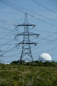 A view shows power lines and the Sizewell B nuclear power plant in Suffolk England