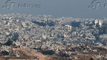 A general view of damaged buildings in northern Gaza, as seen from Israel
