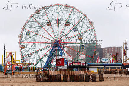 Erin, the first hurricane of the 2025 Atlantic season, in Coney Island in the Brooklyn borough of New York City