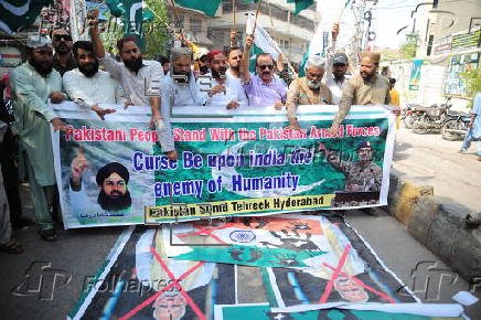 People hold protest following India's missile strikes in Pakistan