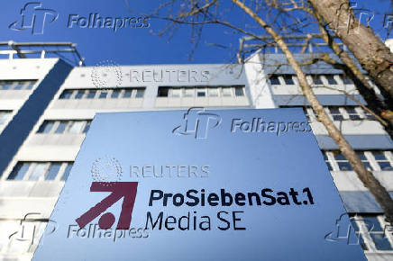 FILE PHOTO: The logo of German media company ProSiebenSat.1 is seen in front of the headquarters in Unterfoehring