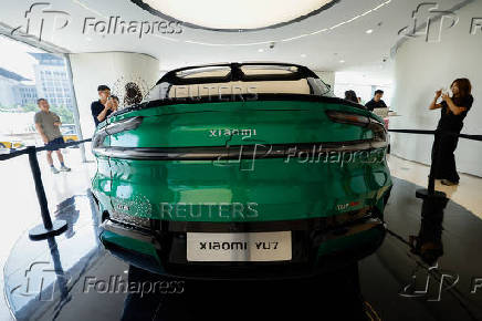 Xiaomi's new electric SUV YU7 is displayed at a Xiaomi store in Beijing