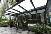 Buildings and features of the Amazon Corporation headquarters and campus in Seattle