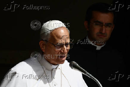 Pope Leo XIV leads the Angelus prayer in Castel Gandolfo