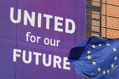 European Union flags flutter outside the European Commission headquarters in Brussels