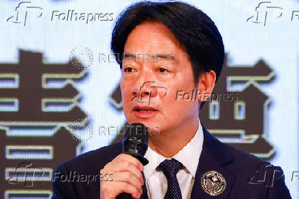 Taiwan President Lai Ching-te delivers a speech on anniversary of the end of World War Two in Europe in Taipei