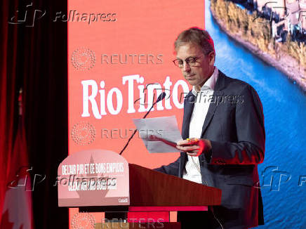 FILE PHOTO: Rio Tinto Chief Executive Officer (CEO) Jakob Stausholm, speaks to employees at plant in Sorel