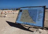 View of an information map of the Wadi el-Gemal National Park, at Ras Hankorab beach in southern Egypt's Red Sea coast in Marsa Alam