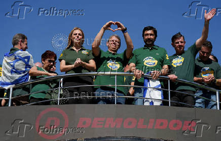 Brazilians attend an evangelical march to celebrate Corpus Christi in Sao Paulo