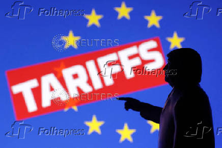 FILE PHOTO: Illustration shows 3D-printed miniature model depicting U.S. President Donald Trump depicting European Union flag and word 