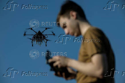 FILE PHOTO: Ukrainian drone pilots test and prepare the Vampire drone for Kharkiv defence