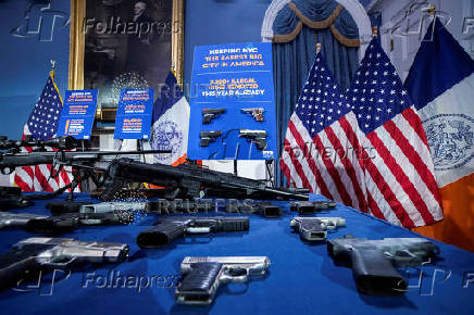 New York City Mayor Eric Adams speaks during a press conference at City Hall in New York City
