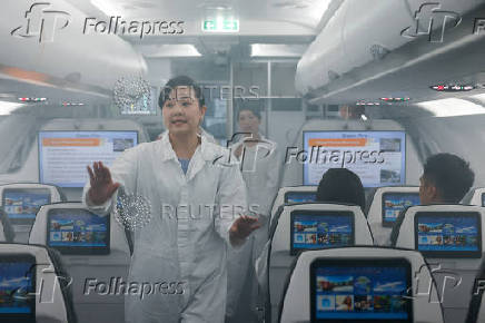 Crew members of Taiwan's China Airlines receive trainings at their center in Taoyuan