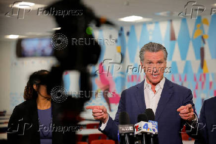 California Governor Gavin Newsom signs legislation to improve nutrition in schools across California, in Los Angeles