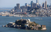Aerial view of Alcatraz Prison in San Francisco Bay