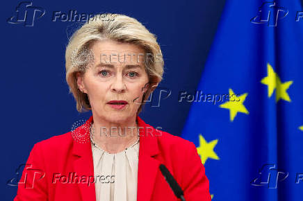 EU's Ursula von der Leyen and Kaja Kallas hold a press point on 18th package of sanctions against Russia