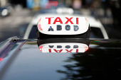 French taxi drivers protest near the Bercy Economy and Finance Ministry Paris