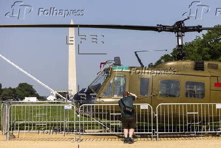 Helicopters and other heavy equipment staged for DC military parade
