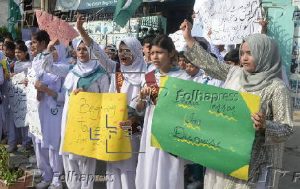 Pakistani students hold protest following India's missile strikes in Pakistan