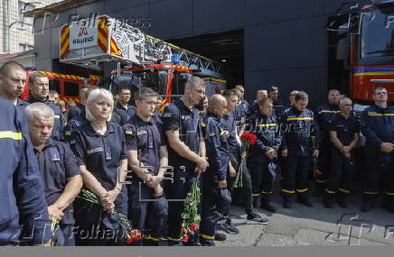 Farewell ceremony for three Ukrainian rescuers in Kyiv