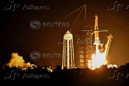 A Falcon 9 rocket carrying the Axiom-4 crew of four astronauts lifts off from Kennedy Space Center Launch Complex 39A on a mission to the International Space Station