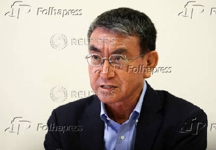 Taro Kono, a veteran lawmaker from Japan's ruling Liberal Democratic Party who also served as foreign minister, speaks during an interview with Reuters in Tokyo