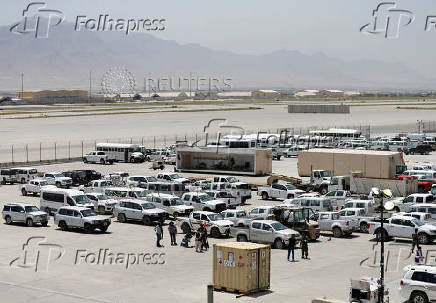 FILE PHOTO: Parked vehicles are seen in Bagram U.S. air base, after American troops vacated it, in Parwan province