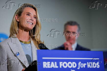 California Governor Gavin Newsom signs legislation to improve nutrition in schools across California, in Los Angeles