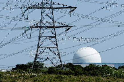 General view of power lines and the Sizewell B nuclear power plant in Suffolk England