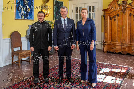 Denmark's King Frederik receives Ukraine's President Volodymyr Zelenskiy during an audience at Marselisborg Palace in Aarhus
