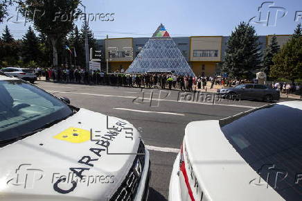 Supporters of banned pro-Russian political party Shor protest against government in Chisinau