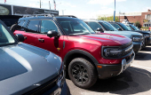 2025 Ford Bronco Sport vehicles sit on a dealership lot for sale in Dearborn, Michigan
