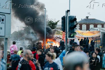 Drone view of riots in Ballymena