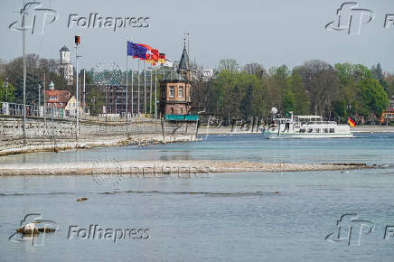 Low water level of Lake Constance (Bodensee) in Constance