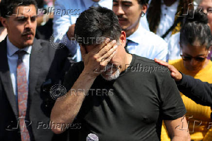 SEIU California and SEIU-USWW union president David Huerta speaks to the media after being realeased, in Los Angeles
