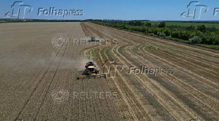 Farmers harvest wheat in Luhansk Region