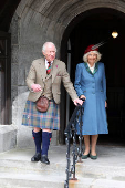 Britain's King Charles and Queen Camilla attend a service at Crathie Kirk