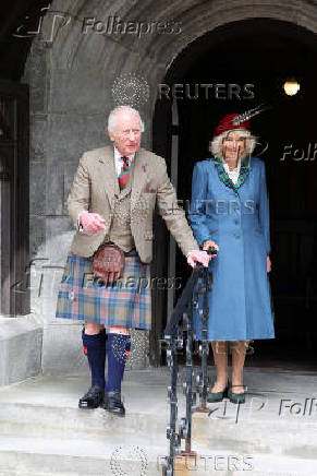 Britain's King Charles and Queen Camilla attend a service at Crathie Kirk