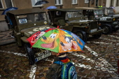 History enthusiasts participate in the 'Convoy of Liberty' in Prague