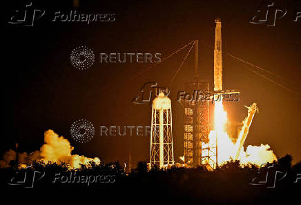 A Falcon 9 rocket carrying the Axiom-4 crew of four astronauts lifts off from Kennedy Space Center Launch Complex 39A on a mission to the International Space Station
