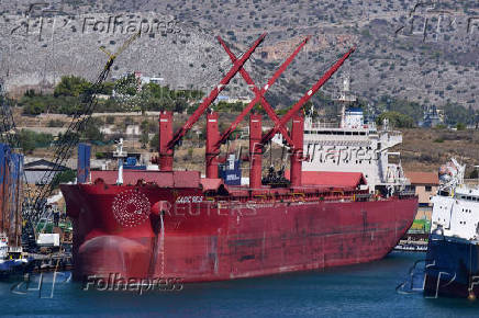 FILE PHOTO: The Magic Seas cargo ship docked at a port in Ampelakia, Salamis Island