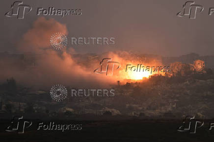 Smoke and flames from an explosion, as seen from the Israeli side of the Israel-Gaza border