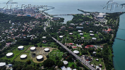 Drone view shows the Panama Canal area in Panama City
